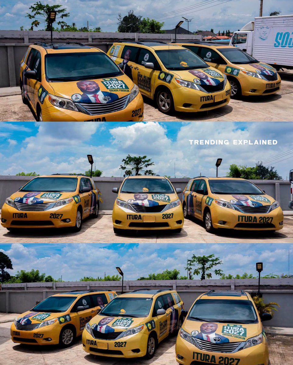TrendingEx's tweet photo. Photos: D’banj donates three brand new campaign Toyota Sienna space buses to Osun House of Rep aspirant, Pelumi Olajengbesi. https://t.co/WTXw2JXhzy