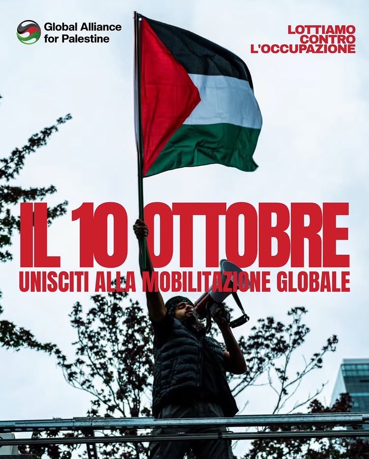 BannedConnolly's tweet photo. 🇵🇸 MOBILITAZIONE INTERNAZIONALE PER LA PALESTINA DEL 10 OTTOBRE 🇵🇸

L’Italia parteciperà con decine di cortei e manifestazioni. Queste sono quelle annunciate fino ad ora (altre si aggiungeranno)👇🏼

ROMA - ore 14.30, Colosseo
MILANO - ore 16, Piazza della Repubblica
TORINO - ore 14.30, Piazza Castello
NAPOLI - ore 10.30, Piazza Garibaldi
FIRENZE - ore 17, Piazza Ss. Annunziata
BOLOGNA - ore 17, Piazza Nettuno
CAGLIARI - ore 16, Piazza Costituzione
SASSARI - ore 16, Piazza Santa Maria
SALERNO - ore 16.30, Piazza V. Veneto
PORDENONE - ore 18, Piazzetta Cavour
VARESE - ore 16.30, Viale Milano
FERRARA - ore 18.30, Piazza Cattedrale
PADOVA - ore 17.30, Liston
PERUGIA - ore 16, Piazza IV Novembre
VENEZIA - ore 16.30, Campo S.Margherita

Nei commenti le prossime aggiunte. Segnalatemi le mancanze.