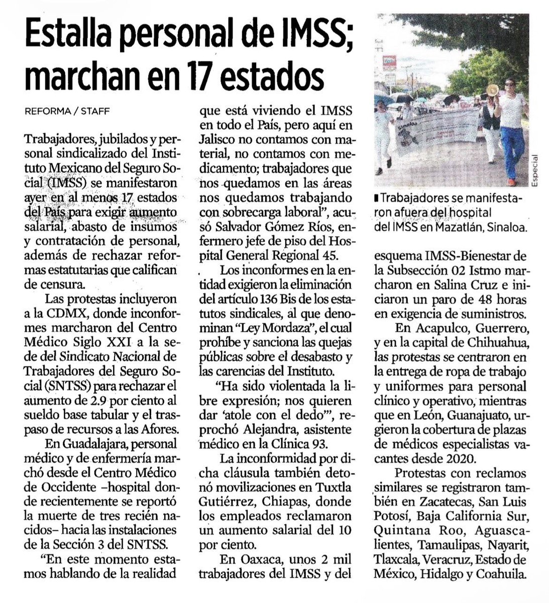 ectorjaime's tweet photo. Hay protestas de trabajadores del IMSS en al menos 17 estados del país

A esto hemos llegado👇

Los inconformes denuncian una “Ley Mordaza” en sus estatutos sindicales, que prohíbe y sanciona las quejas públicas por el desabasto, la falta de insumos y otras carencias del IMSS https://t.co/9NkoYwEtLP