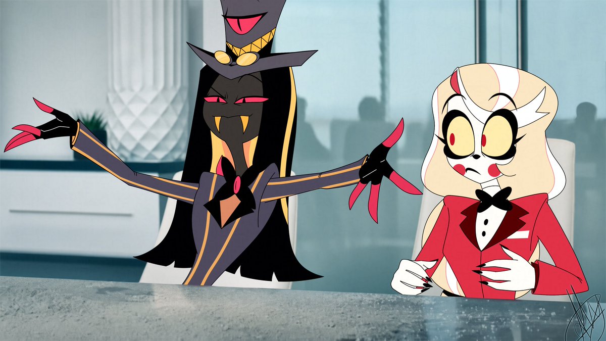 Alissontsuki's tweet photo. My contribution to the Coyote vs. ACME fandom, or should I say… Sir Pentious vs Heaven!! #HazbinHotel #HazbinHotelFanarts #coyotevsacmeㅤ https://t.co/Gb2fPfGBpi