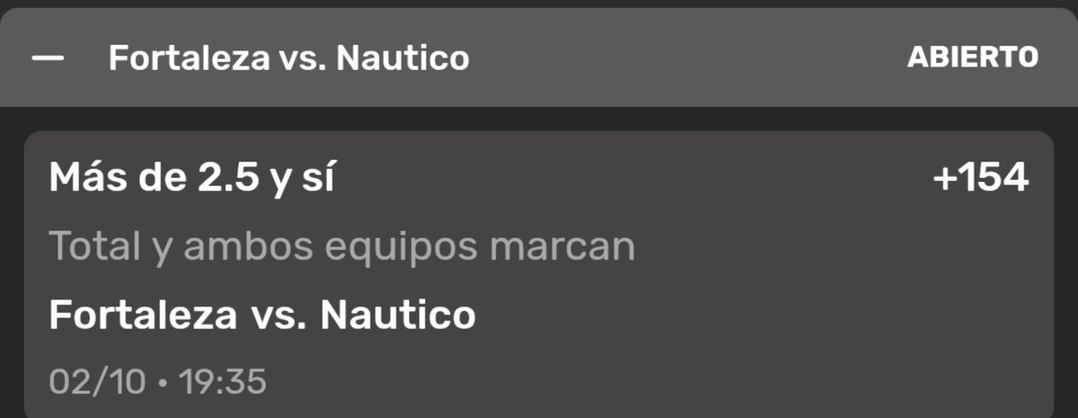HF_Picks's tweet photo. 🆚️ Fortaleza vs Nautico 
📝 Ambos Anotan + Over 2.5 goles 
📊 +154 
💰 1U 

#Apuestas #Picks https://t.co/7r5T6OVv9j