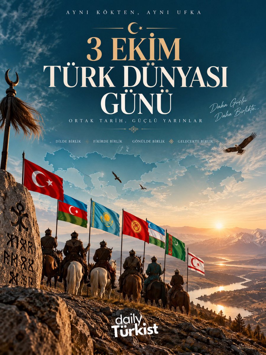 DailyTurkst's tweet photo. Kökümüz bir, ülkümüz bir, yarınımız bir…

3 Ekim Türk Dünyası Günü Kutlu Olsun… https://t.co/FDpcLhtwgN