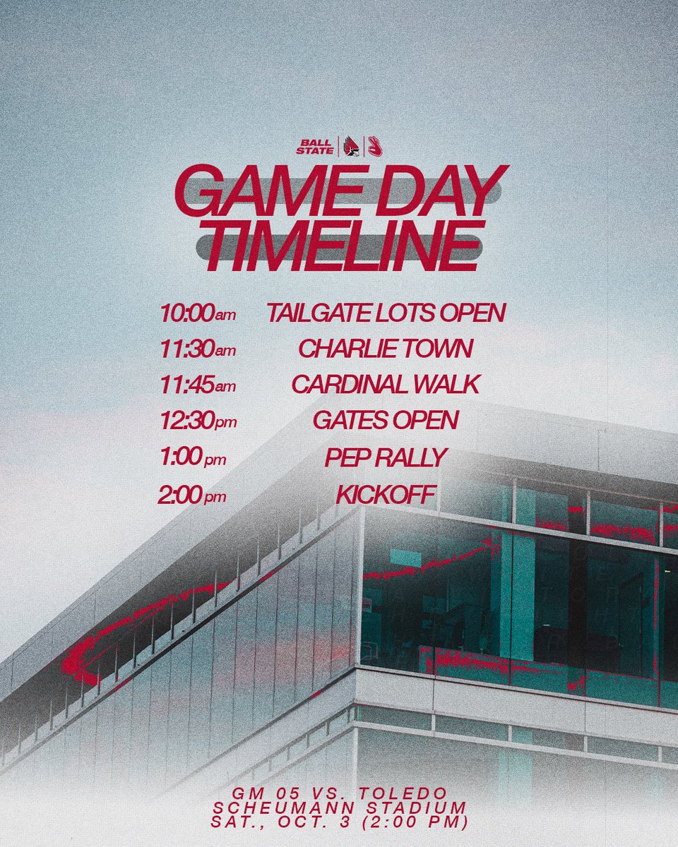 BallStateFB's tweet photo. See you tomorrow Cardinal Nation 🪹

PREVIEW
https://t.co/ZUOBbm0ulo

TICKETS https://t.co/Z6u1ihWdyo

PARKING https://t.co/6COs9Cun71

COMMUNITY DAY
https://t.co/J5v7xNi6Md https://t.co/cGUxF84Www