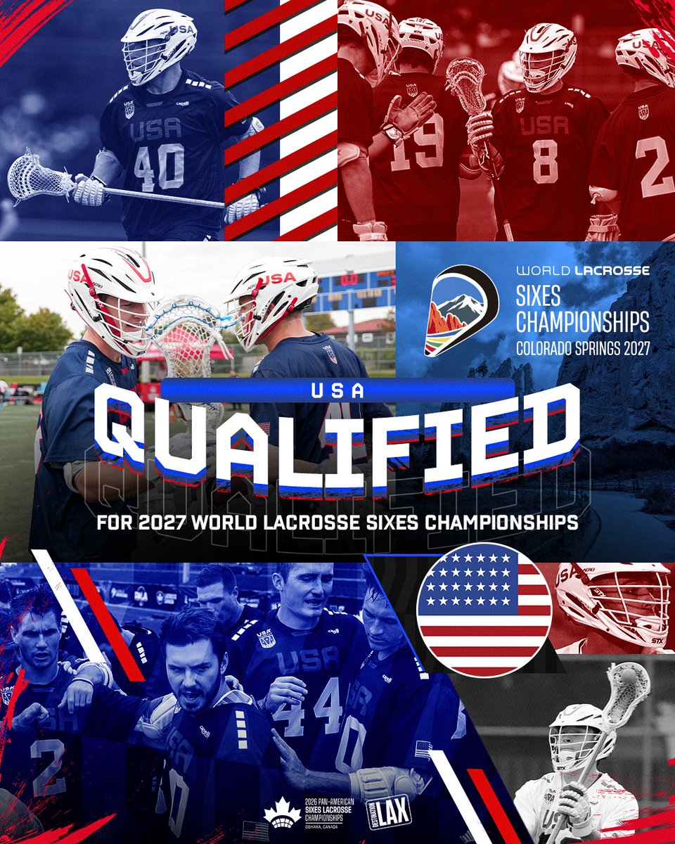 WorldLacrosse's tweet photo. CONFIRMED for Colorado ✅

USA men secure their spot in the gold medal game and earn qualification to the 2027 World Lacrosse Sixes Championships in Colorado Springs 🇺🇸

#PASLC26 #WLSC https://t.co/HTHHEWL2OE