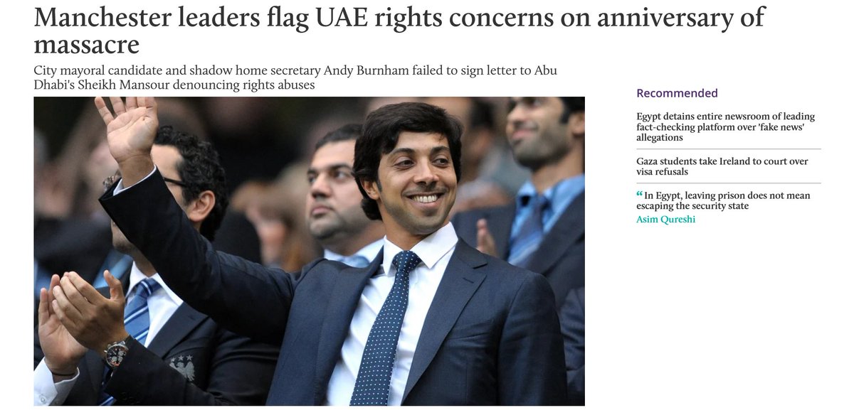 1990sUtd's tweet photo. When Abu Dhabi bought The Cheats in 2008, @andyburnham was Secretary of State for Culture, Media &amp; Sport🤔

In 2016, 9 months before being elected (night)mayor of Mcr, Burnham refused to condemn UAE human rights abuses - as did his sidekick @LucyMPowell 🤔
https://t.co/J7RgUGJG2f https://t.co/Q6MfNfoEtI