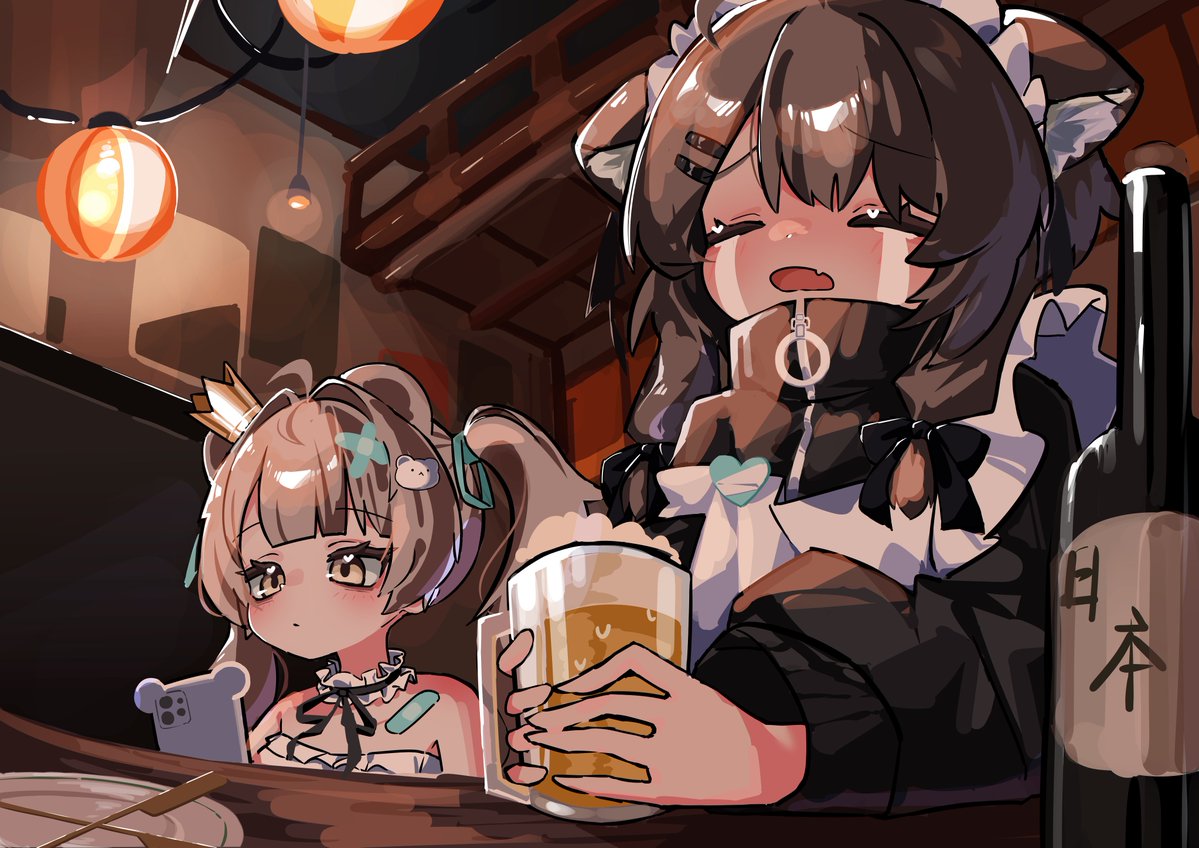 subsub7744's tweet photo. やけ飲み真冬さんと付き添いミルフィさん
#真冬　#ミルフィ https://t.co/g7MsdJDylB