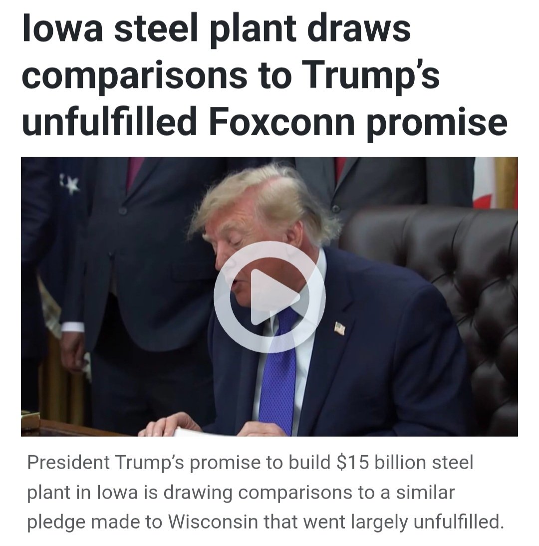 BitchPudding314's tweet photo. Promises made that never materialize!

State and local governments committed hundreds of millions of dollars in tax breaks and infrastructure projects for the proposed 20 million-square-foot facility, but the facility was not built as announced. https://t.co/ygvApA3NnC