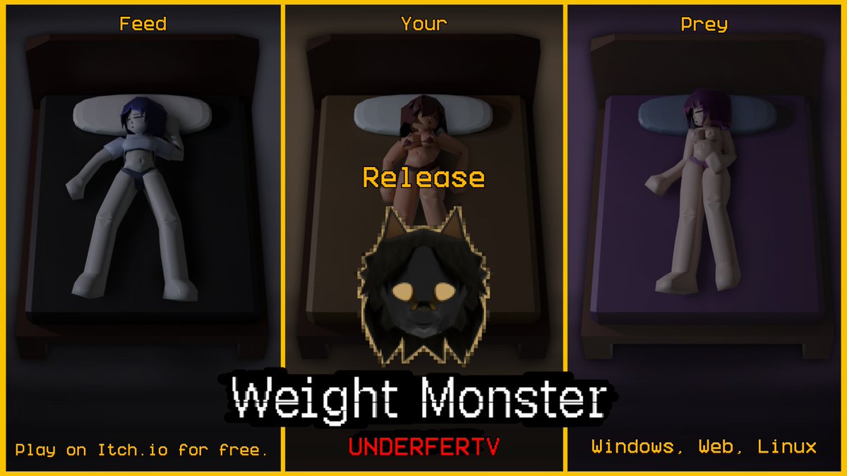 UNDERFERTV's tweet photo. Weight Monster Release.

Belly stuffing and vore game.

https://t.co/NyuC0eYrCB

#vore #bellyexpansion #game https://t.co/x2jnviPD5Z
