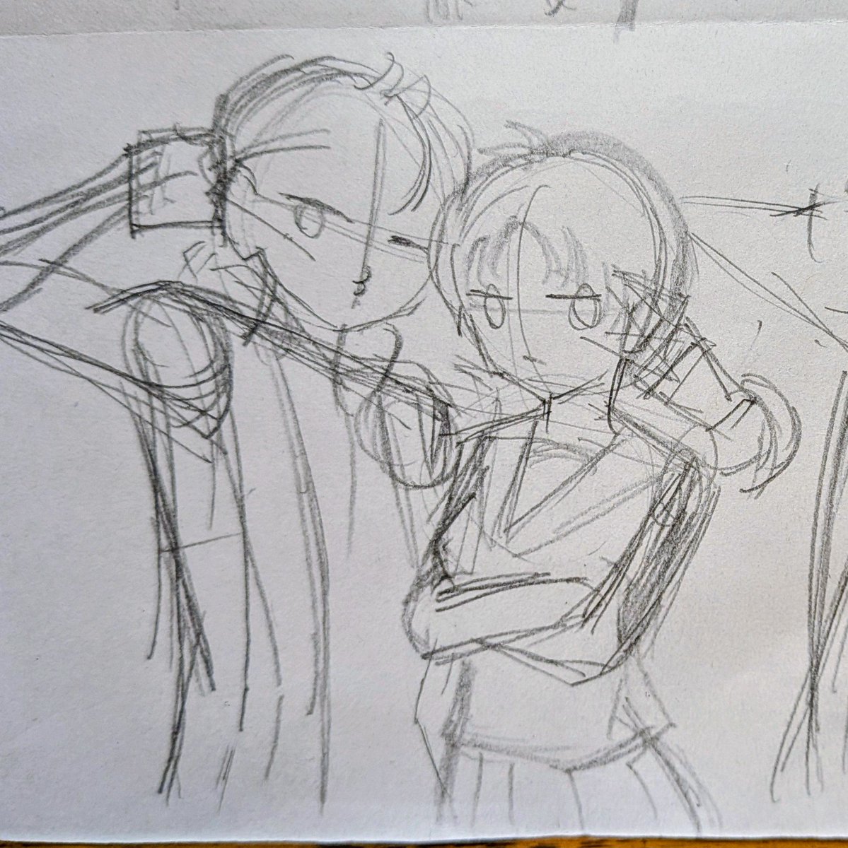 ptpt_ark's tweet photo. 井このタグを見た人はラフ画とその完成絵を見せる
👾と女体化🎣♀ちゃん

１枚目（👓️、🐣♀）２枚目（💍、🐈‍⬛♀）からの３枚目（👾、🎣♀）の絵でオチが欲しかったためラフでは👾の身体の向きが逆だった。しかし３枚並べたときに変に目立つのと描く人間（私）のヒイキがすごいなと改まり修正したヤツ https://t.co/5ey7qtLiTh