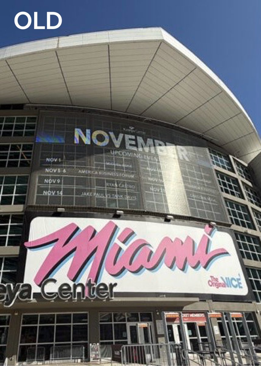 GTAVI_Countdown's tweet photo. Kaseya Center’s entrance banner has been updated to “Welcome to Vice City” after the HEAT x Rockstar Games announcement.

(via @samchrme) https://t.co/5xYd2vFg84