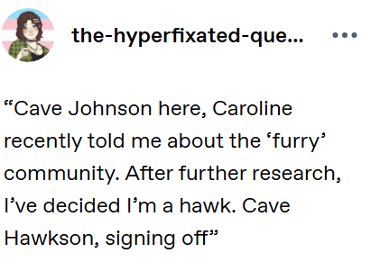 Sal_Predebut's tweet photo. portal 2 cave johnson furry hawk tumblr post meme https://t.co/ZTqMTrwOQr