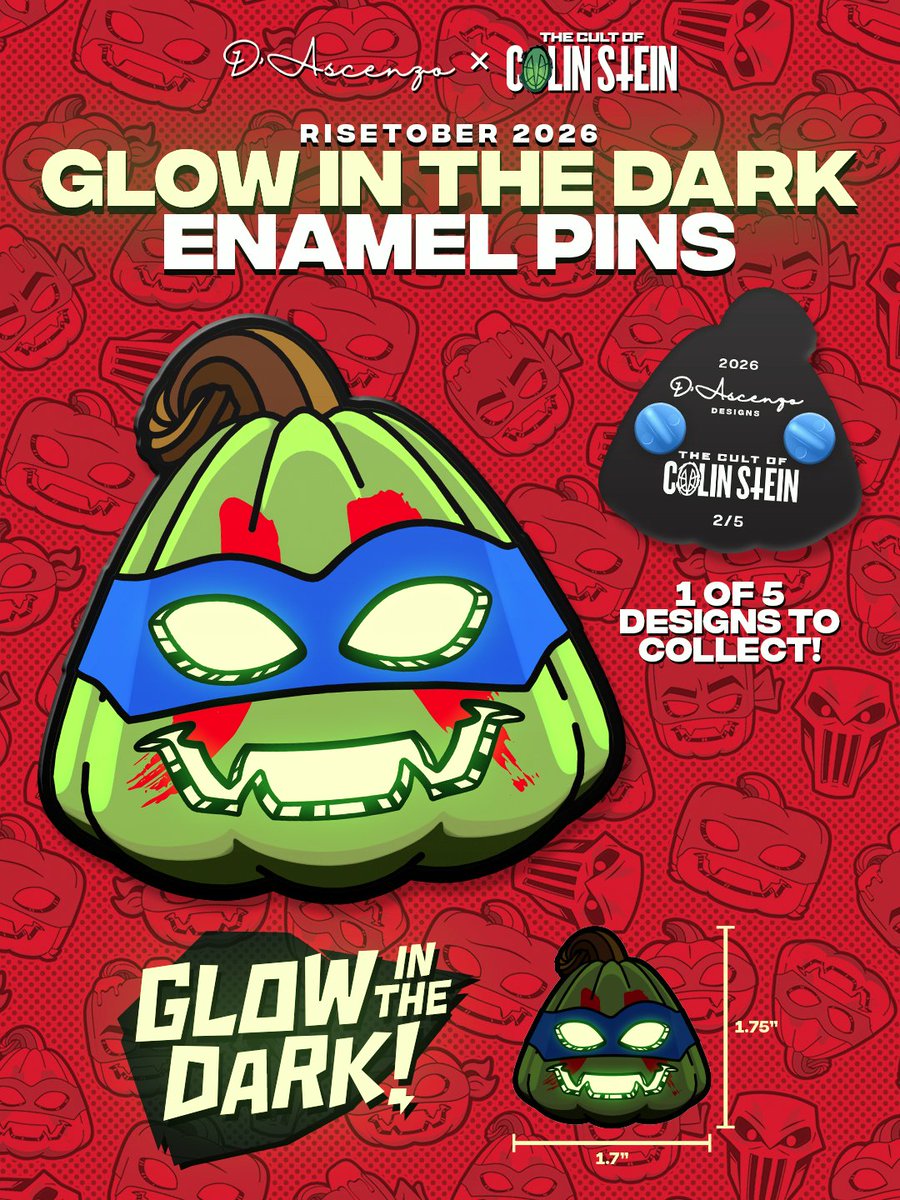 TheColinStein's tweet photo. For those who celebrate #Risetober, we made glow in the dark enamel pins for you! There are 5 new #RiseoftheTMNT designs for your collection. 

Link in bio or pre-order them here: https://t.co/O8QzcBXSfj https://t.co/do0T2SLCrw