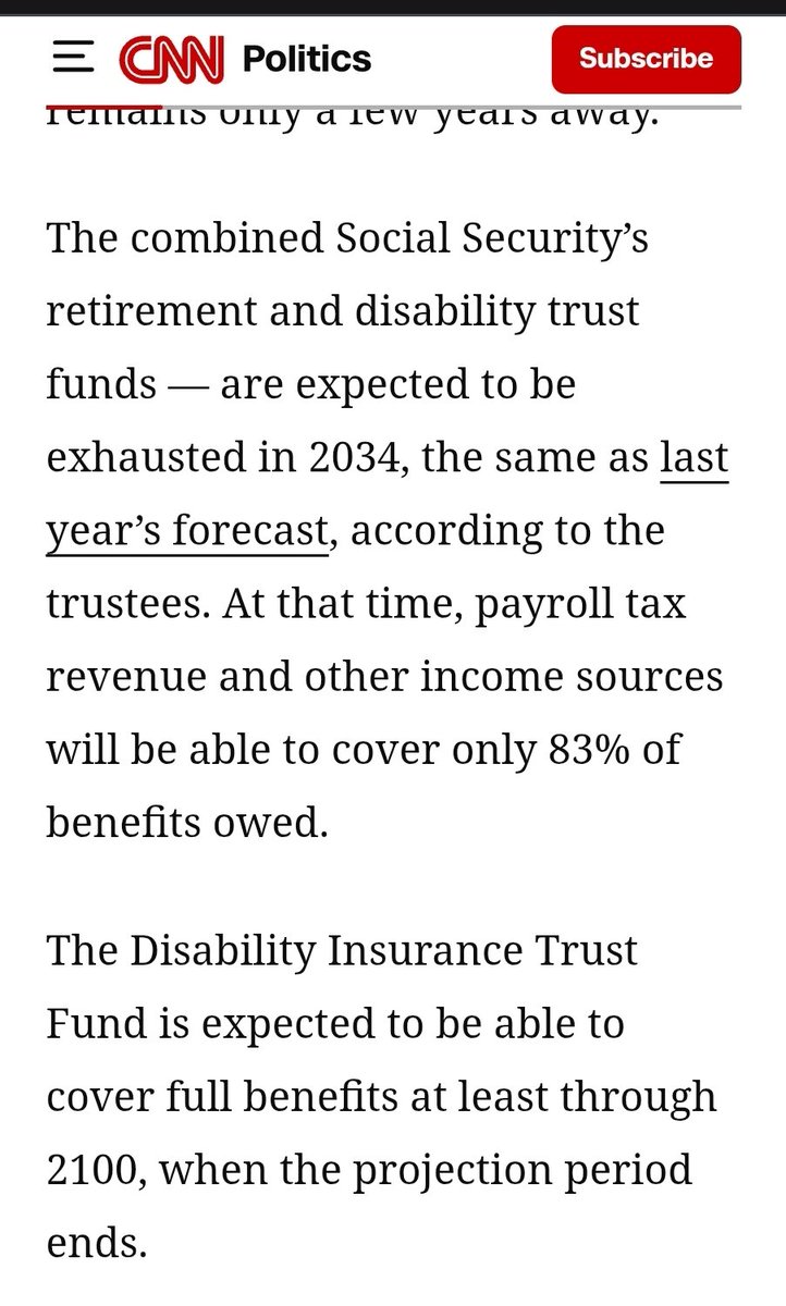 XZer0CoolX's tweet photo. @wackslacks @DonSurber2 Yeah... Essentially the money I am paying is being used now.

In 2034...unless something drastic changes.... It is set to run out.

You expect a magic amount of new taxpayers or a huge kill off event? 😂 https://t.co/uTH2vxGQ5Z