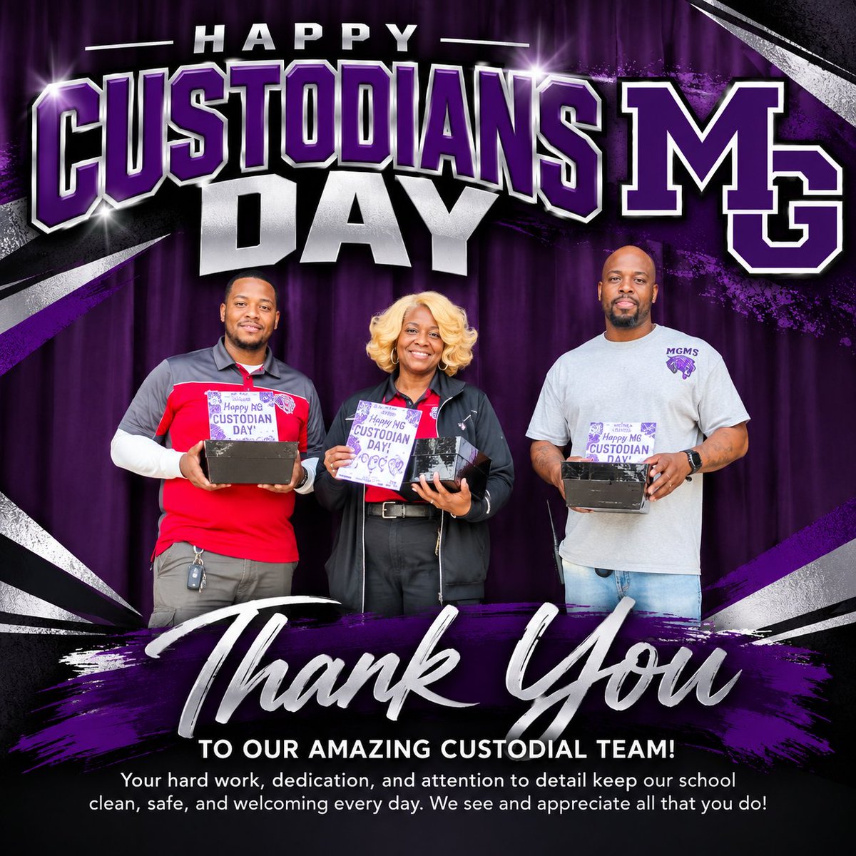 Prin_Blackshear's tweet photo. Today, we honored 3 hard-working staff members! 💜🖤 https://t.co/BMJxOno56E