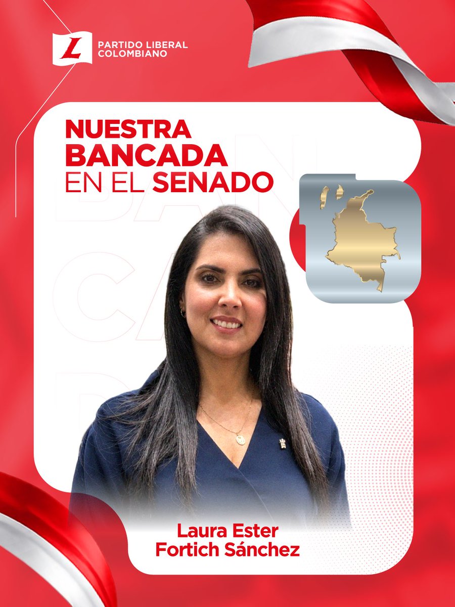 PartidoLiberal's tweet photo. El Partido Liberal Colombiano reconoce la trayectoria y el compromiso de la senadora @laurafortichsan , representante del Caribe en el Senado de la República para el periodo 2026–2030.
Una voz Liberal comprometida con una Colombia más incluyente, equitativa y con oportunidades. https://t.co/wzmE2W5pPL
