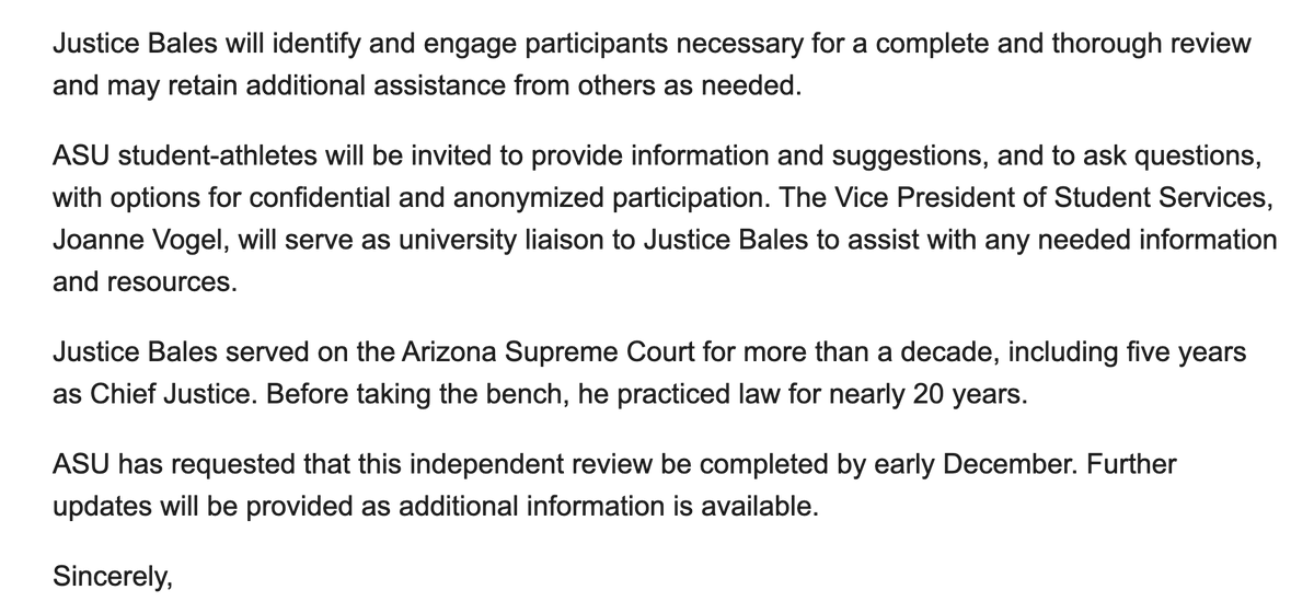 sportscronkite's tweet photo. ASU's most recent press release concerning the Matthew Mayich investigation, featuring ASU Senior Vice President James Rund's communication to ASU President Michael Crow https://t.co/kXnRwmgGaM