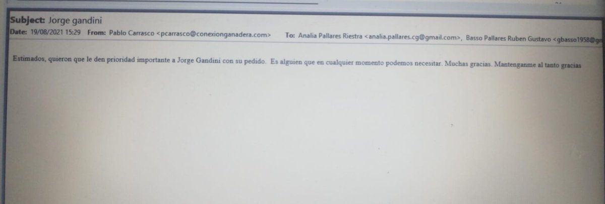 cabezamartini's tweet photo. 🔴El mail de Pablo Carrasco al pedido de pago de Jorge Gandini: "Estimados, quiero que le den prioridad importante a Jorge Gandini con su pedido. Es alguien que en cualquier momento podemos necesitar. Muchas gracias. Mantenganme al tanto". 

Gandini no incluyó en su declaración jurada su activo, a pesar de que entraron en el acuerdo transaccional como damnificados para cobrar un 5%.

@InfoCapitalTV