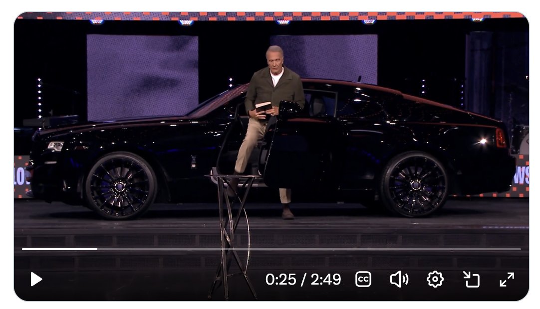 JustinPetersMin's tweet photo. If gimmicks like this make for better, more impactful preaching, does that mean pastors who are, say, crippled and unable to climb ladders or do not drive luxury cars are less effective, and their congregants are not really being fed? Asking for a friend. https://t.co/hGVQGzrDMA