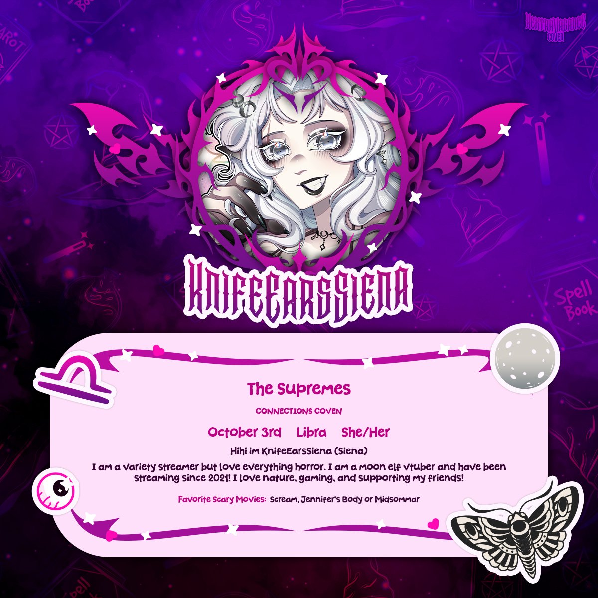 HEXTRACOVEN's tweet photo. A moth whisps away under the moonlight...

We welcome in @KnifeEarsSiena, a moon elf who loves mothman and moth milk? You heard that right! She's a badass who enjoys vibing with everyone!

🔗 Check out their socials below: https://t.co/v6t5y1Rt1R