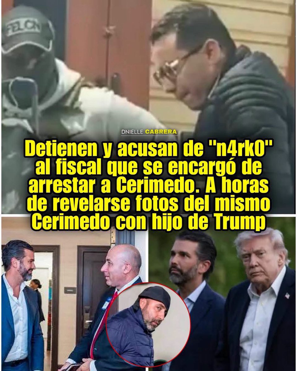DnielleCabrera's tweet photo. 🚨 DETIENEN A QUIEN SE ENCARGÓ DE ARRESTAR AL PROMOTOR DE LA DERECHA Y FEMINIC1D4 FERNANDO CERIMEDO!

La Policía boliviana detuvo en el aeropuerto Viru Viru, al fiscal general Roger Mariaca, que supervisa la investigación contra el consultor argentino Fernando Cerimedo. La detención ocurrió dos días después de que EEUU le revocara la visa a Mariaca y lo acusara de aceptar sobornos para facilitar el “n4rk0”, cargos que él rechaza. La Fiscalía denunció que fue "secu3str4d0" por policías encapuchados y que nadie explicó el motivo; el Gobierno confirmó la detención, pero no ha detallado sus razones.

Un día antes, la abogada Nadia Beller, expareja de Cerimedo, publicó fotos de él con Donald Trump Jr.