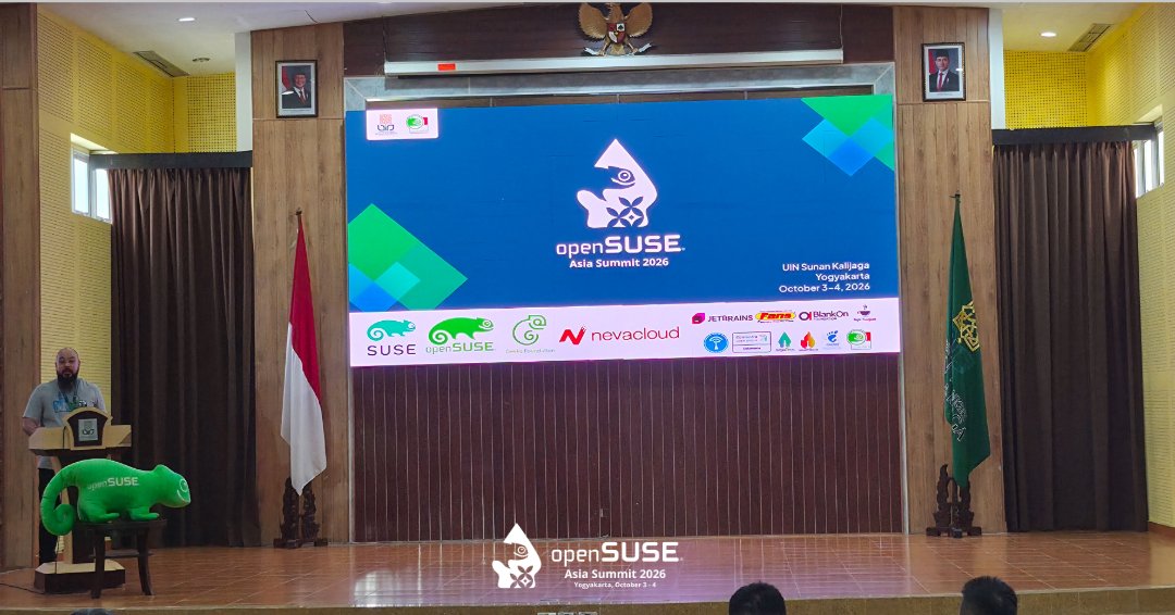 openSUSE_ID's tweet photo. Speech from @openSUSE
#openSUSE #oSAS26 https://t.co/J90OylpYd4