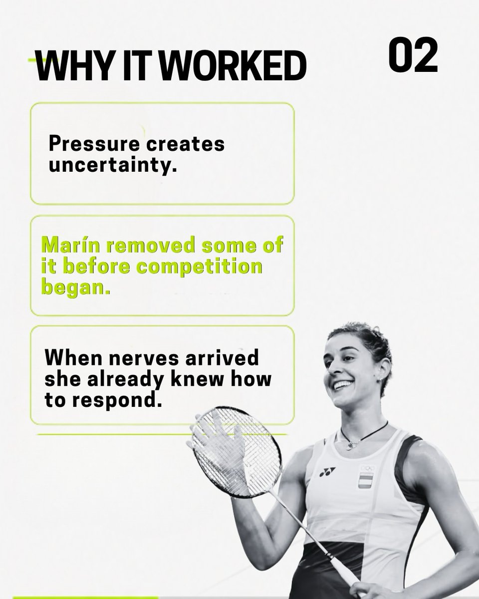PlayerSparring's tweet photo. Pressure doesn’t need a new you.

It needs a rehearsed response.

“When I get nervous, I will ______.”

Know your response before pressure arrives. 🏸

#Badminton #MentalStrength #SportsPsychology #AthleteMindset https://t.co/Sm5DrhP4N8