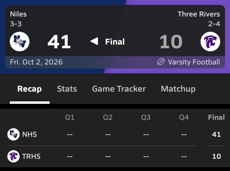 MikeMico's tweet photo. BV gets a big win over BR and moves to 5-2 overall and 2-0 in the CBL. Niles wins big over TR and moves to 3-1 in the Wolverine. https://t.co/FQsSZ9SnIn