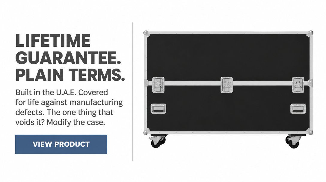 akflightcases's tweet photo. Here's the fine print most brands hide: every case we build in the U.A.E. is covered for life against manufacturing defects. The one thing that voids it? Modify the case. That's it. Ask us for a quote. https://t.co/fkjbQS2Iry