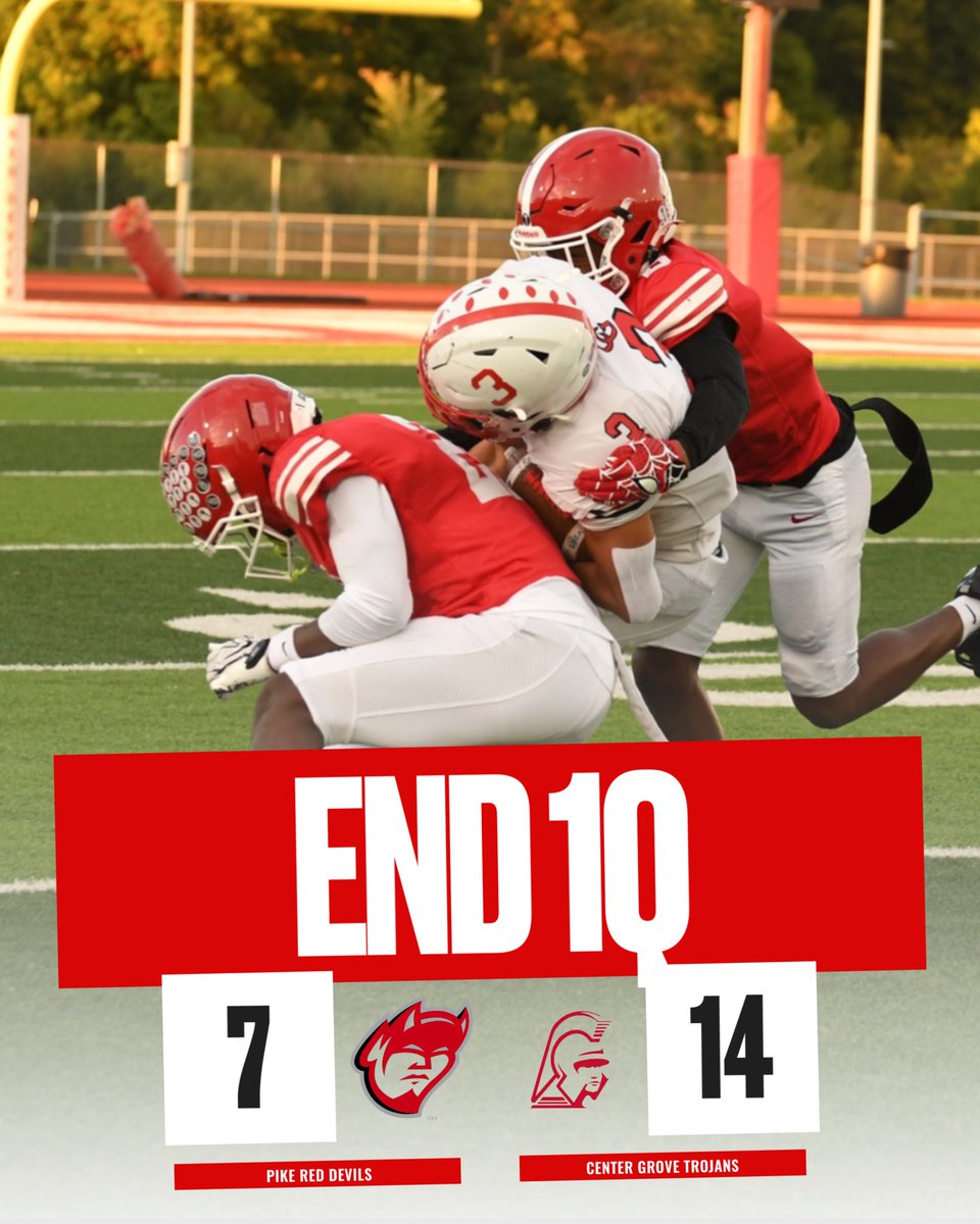 PikeHSAthletics's tweet photo. Your Red Devils trail the Trojans 14-7 at the end of the 1Q.
It’s Pike ball in their own 14 to start the second quarter.
#PikeProud https://t.co/kIcpPyQB3c