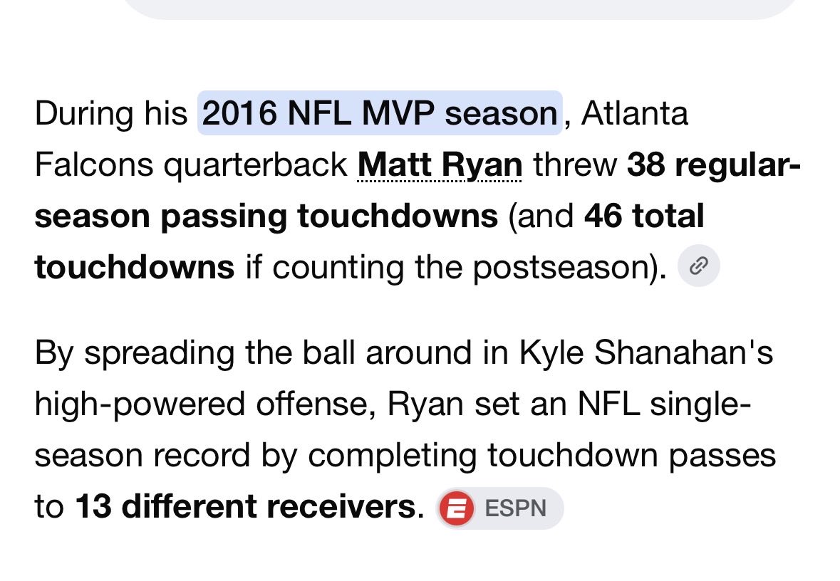 ICEJERRYDFS's tweet photo. @UnGr_Show Bro set an NFL Record 2016 MVP YEAR. They don’t Know about Matty Ice 🧊 🥶‼️ https://t.co/kkuu2M9ai4