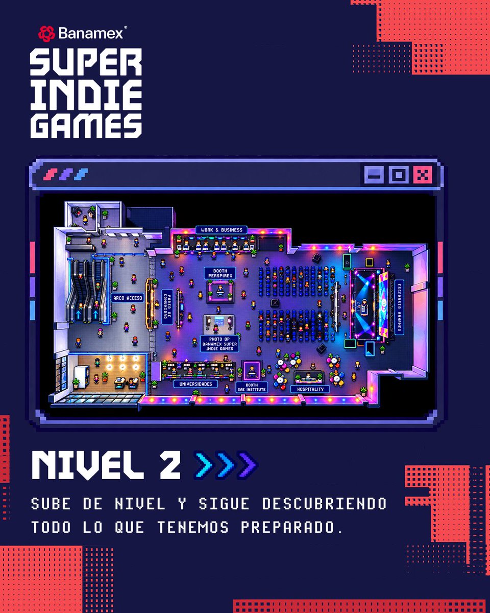 Superindiegam3s's tweet photo. Banamex Super Indie Games está en dos niveles de Expo Reforma, y en cada uno hay algo diferente por descubrir. 👾🔥

📍 Nivel 2 + Planta Baja
📅 3 y 4 de octubre
📍 Expo Reforma, CDMX

Explora el mapa, arma tu ruta y prepárate para recorrer todo Banamex Super Indie Games. https://t.co/mRW7t8gCI1