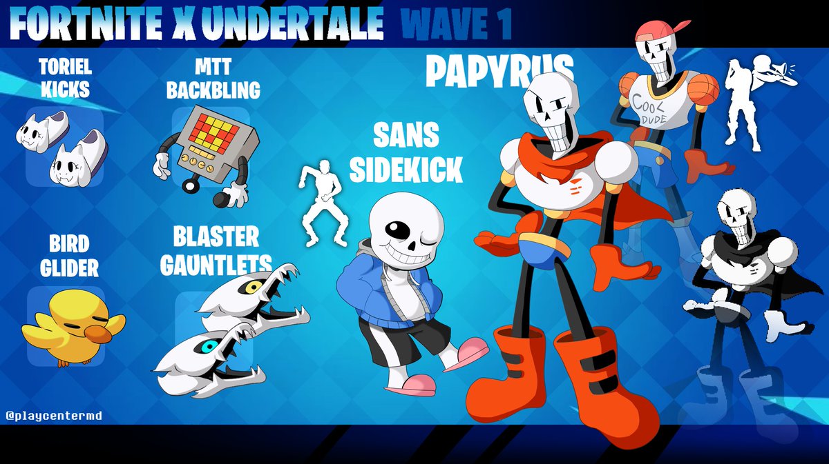 playcentermd's tweet photo. FORTNITE X UNDERTALE: WAVE 1
What other skins would you like to see? I will do them!!! https://t.co/56szvQDO4H