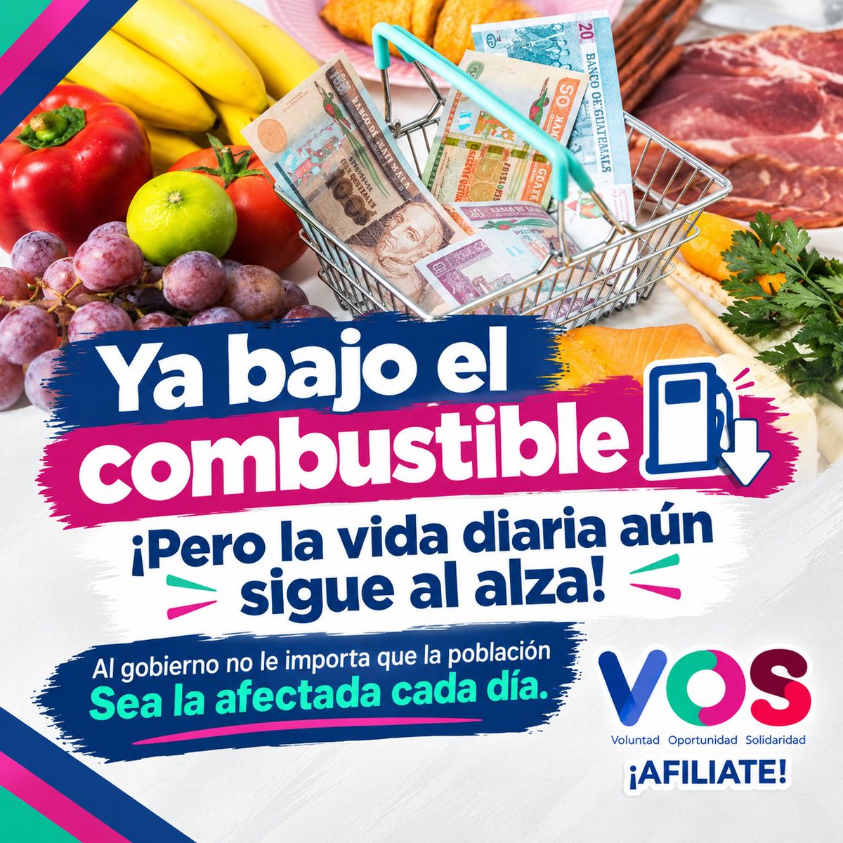 VOS_gt_'s tweet photo. El apoyo no es real, el gobierno tapa una necesidad, pero deja a la deriva el alza desmedida de la canasta básica y servicios básicos que la población Guatemalteca vive día a día.
#Guatemala #vos #fiscalizacion #canastabasicaalzada #combustiblesimpuestos https://t.co/3ccSgwx6P2