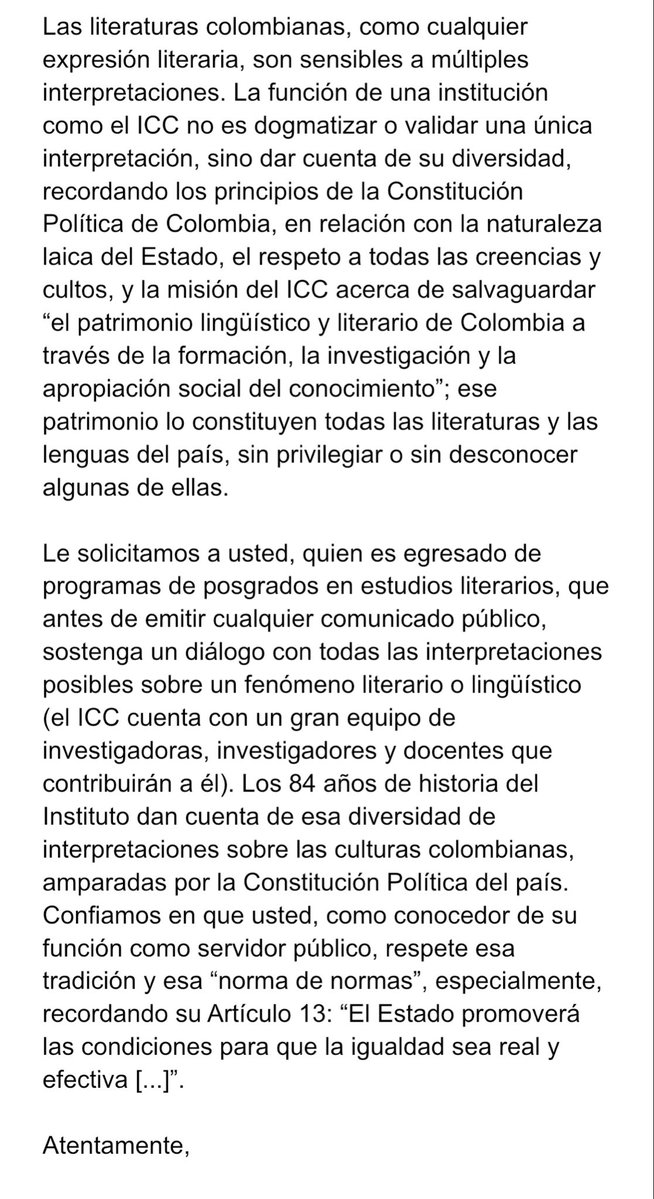 AngelaPerversa's tweet photo. Más de cien egresados de los programas de posgrado del @CaroyCuervo hemos firmado este comunicado formal que se ha entregado hoy a la dirección del instituto. https://t.co/9QgxGIVjhq
