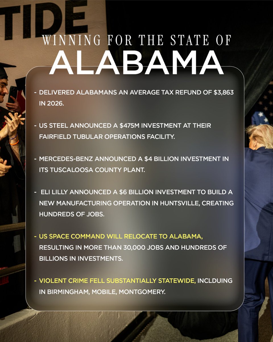 WhiteHouse's tweet photo. WE LOVE ALABAMA! 🇺🇸 https://t.co/b2jKnFHThQ