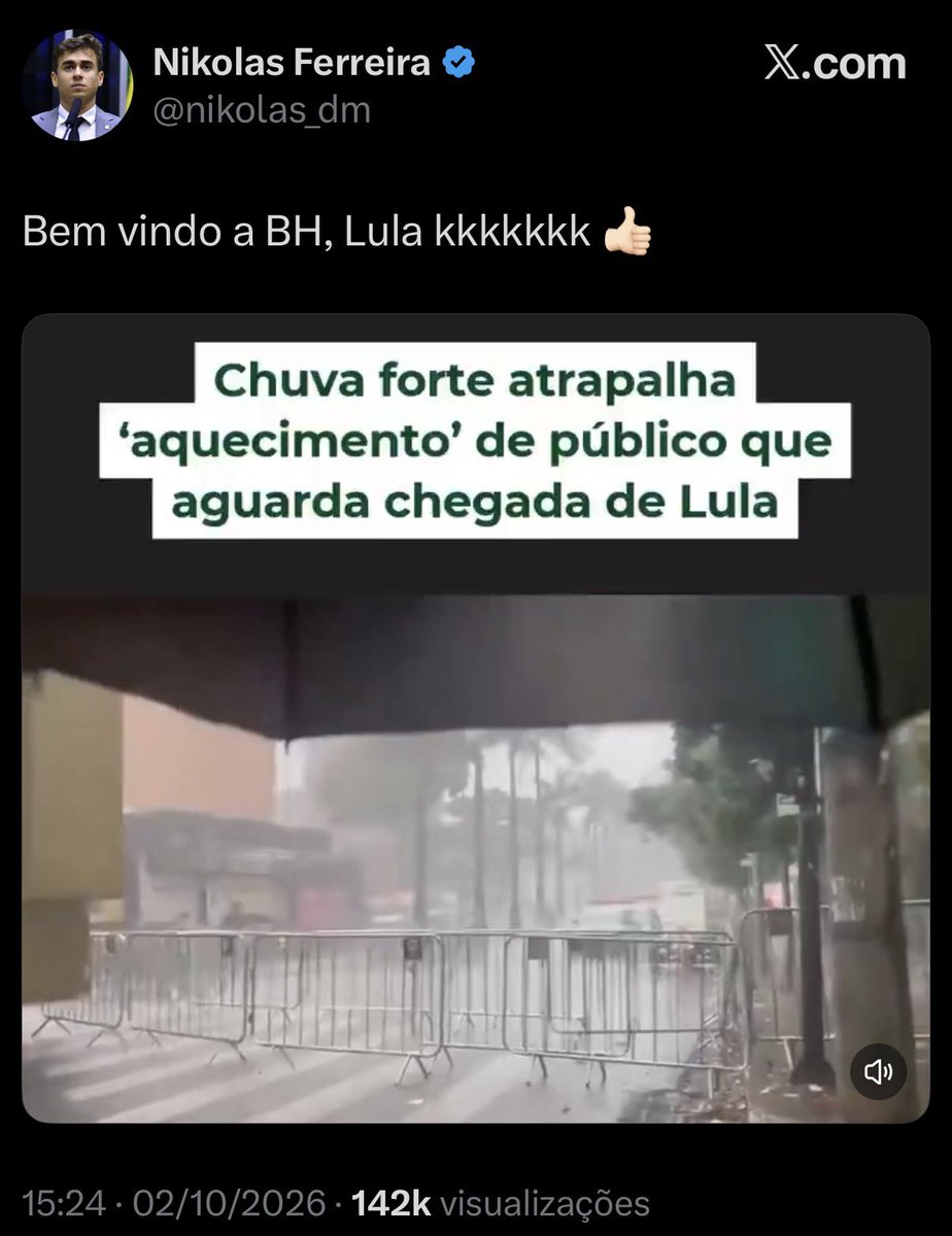 ocarloscaetano's tweet photo. E o Nikolas que postou isso / E horas depois teve que engolir isso 🤣

DOMINGO É 13
BH COM LULA
LULA EM BH https://t.co/5XGGdjpcMK