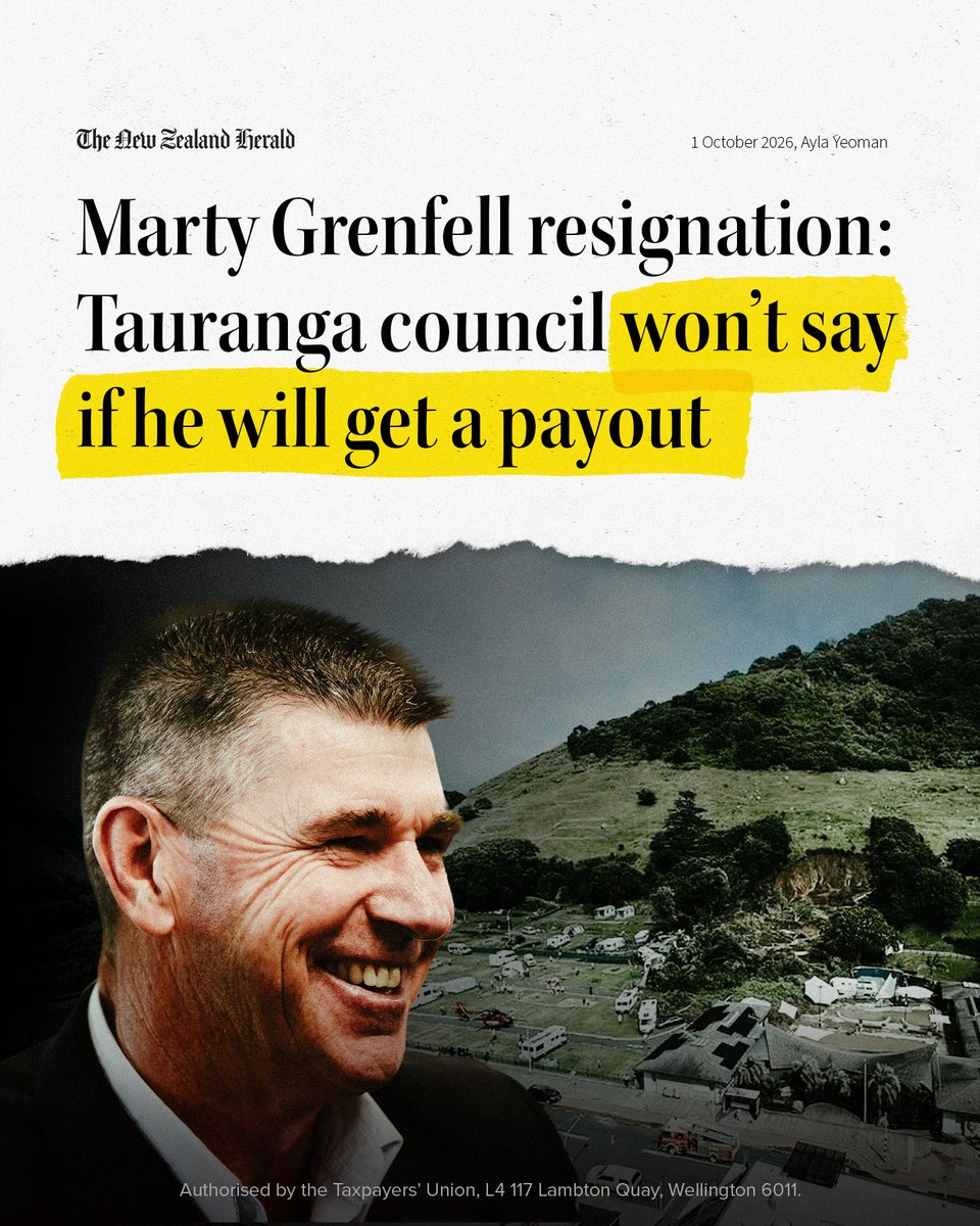 TaxpayersUnion's tweet photo. Six people died. Ratepayers might be paying a golden handshake.

The Tauranga Council CEO resigned after a damning review into the Mount Maunganui landslide, but Council won’t say whether he’ll receive a payout.

After something this serious, ratepayers deserve transparency, not another hidden bill.