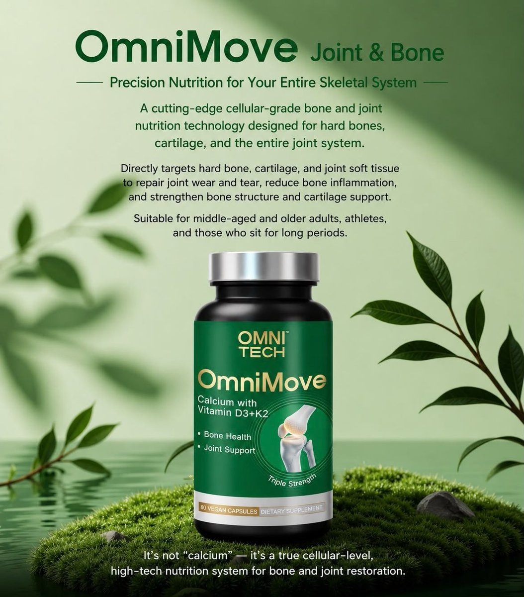 celifetech's tweet photo. 🦴🌿 OmniMove™ Joint &amp; Bone

Calcium + Vitamin D3 + K2, presented as a precision nutrition approach for bone, cartilage &amp; joint wellness.

🌐 https://t.co/H5f7MSGnK2

#OmniMove #CELife #BoneHealth https://t.co/K0wftuAdU3