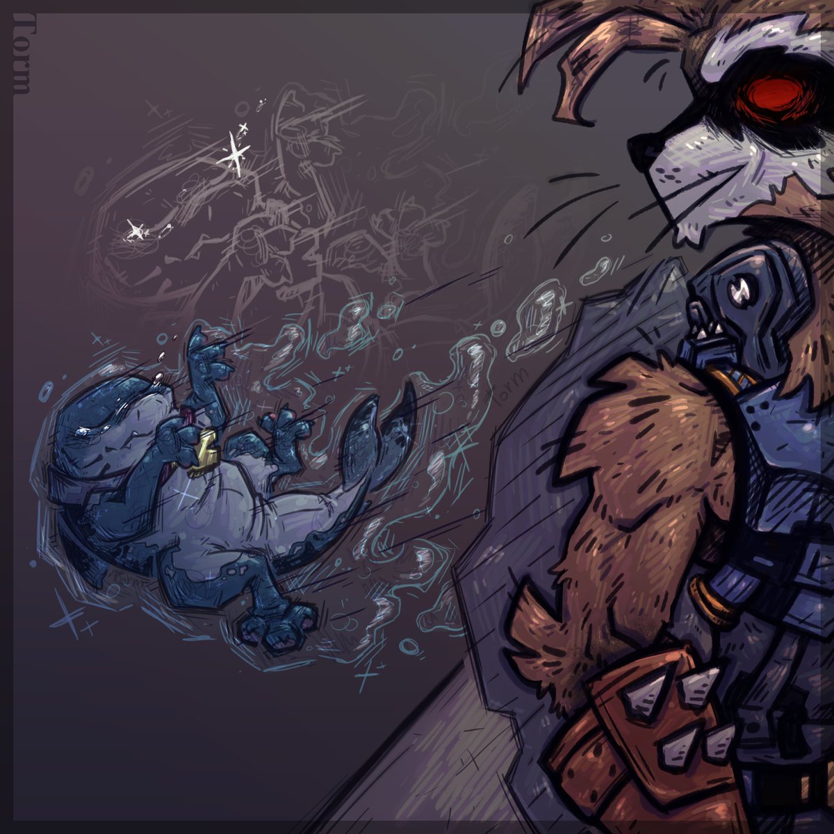 Tormilian's tweet photo. (1/3) #rocket_raccoon &amp; #jeff the landshark comic, based on my personal experience in #MarvelRivals.

It was supposed to be only a 2 pics short comic just for giggles, nothing more, nothing less. But here we are, 1,5 months after I started drawing this. 10 pictures overall, huh. https://t.co/2BuECs1WYN
