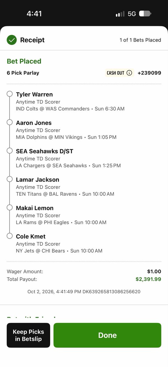 M__Ryan3's tweet photo. #lotto #dk #draftkings #parlay #NFL #anytime #TD #hope #prayers https://t.co/bgzAqitOY1