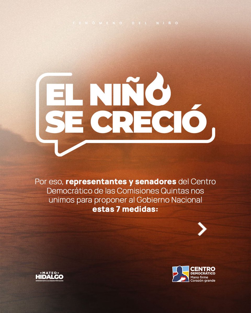 MateoHidalgoMon's tweet photo. #ElNiñoSeCreció y este es el momento de trabajar unidos. ⚠️

Desde las Comisiones Quintas de Senado y Cámara queremos trabajar de la mano con el Gobierno Nacional y aportar soluciones concretas frente a los desafíos que enfrenta el país.

Por eso, junto a nuestros senadores y representantes del Centro Democrático enviamos un memorando con propuestas para hacer frente a esta situación.

Los invitamos a conocerlas y a sumar esfuerzos. Colombia necesita que actuemos juntos. @CDemocraticoCo