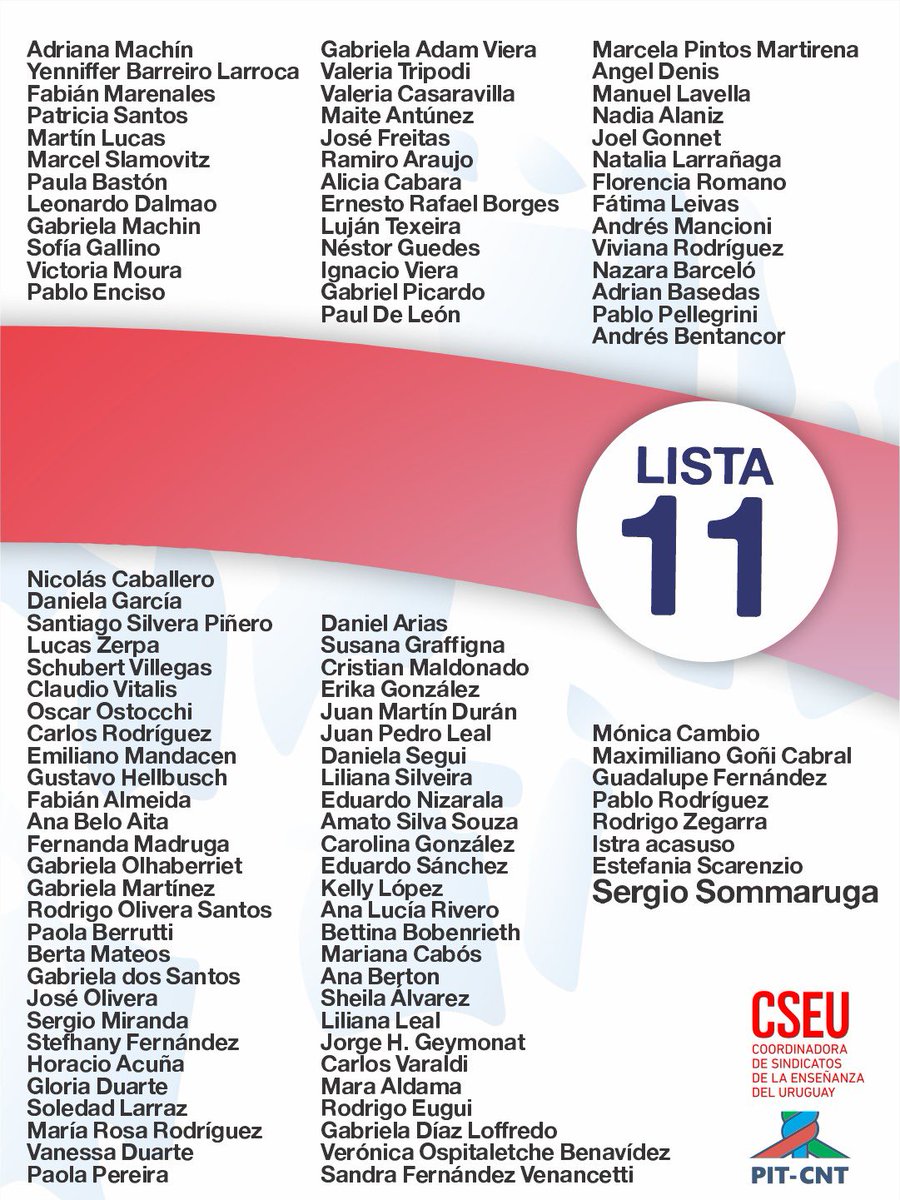 FenapesUruguay's tweet photo. 🗳️ 03.10.26 - Elección CODICEN
📢 Docentes que adhieren a la LISTA 11.
✊ Acompañá la LISTA 11. Colegas de todo el país en defensa de la educación pública.
#FenapesSeMueve #ElecciónCodicen #Lista11 https://t.co/byaXI50eKg