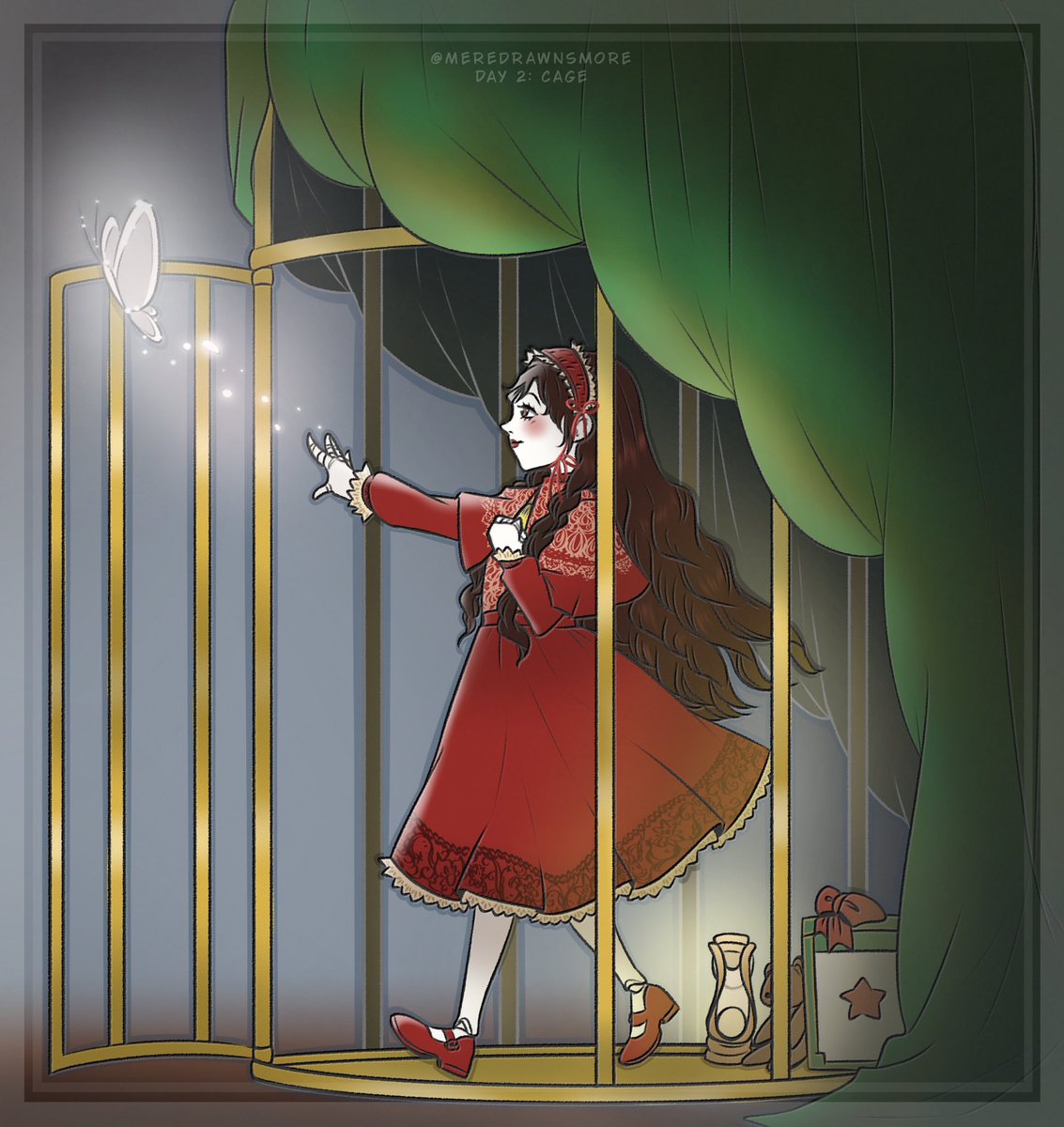 Meredrawnsmore's tweet photo. Day 2 Cage: A white butterfly helped me ⛓️‍💥🦋

#LOPTOBER2026 https://t.co/jigkShpBLb
