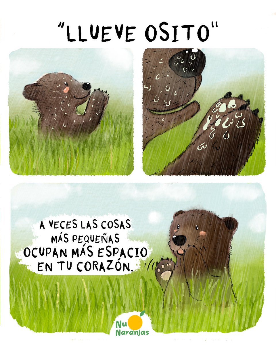 NuNaranjas's tweet photo. 🍊 ¡Llovió y el mundo se convirtió en su parque de juegos! 🌧️🐻 El oso pequeño salía corriendo a atrapar las gotitas, sintiendo cada una como una caricia fresca. ¿A ti también te gusta la lluvia? https://t.co/3DCvbjChhK