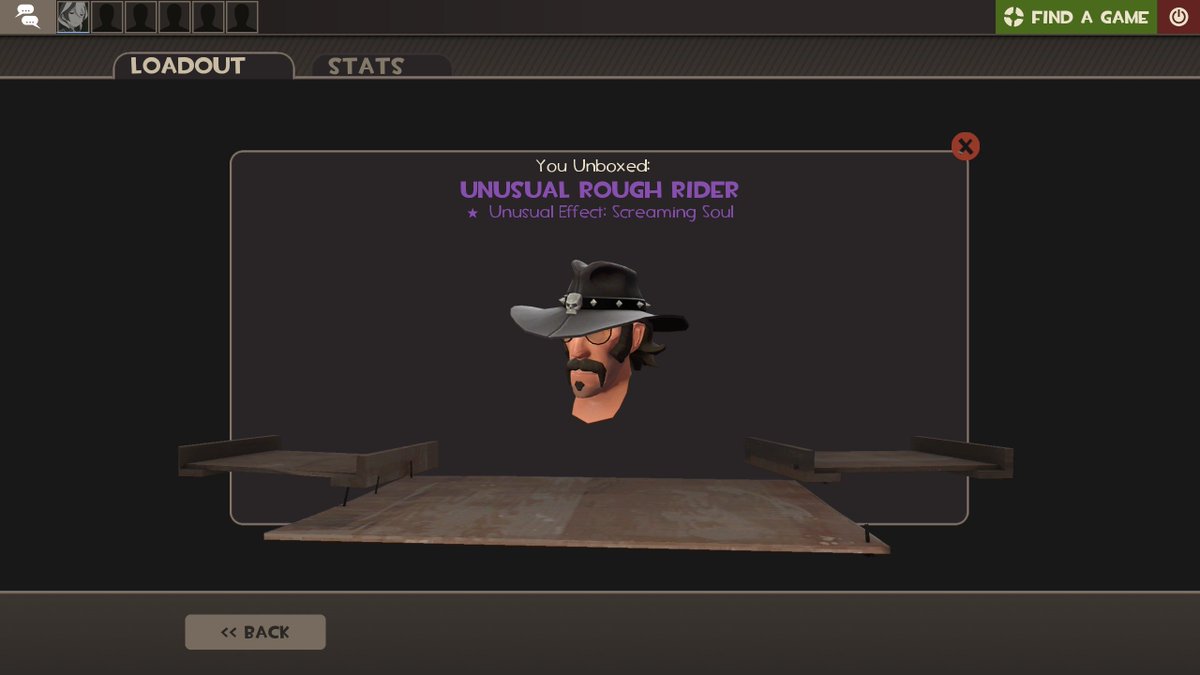 OlotAxe's tweet photo. was not expecting this, first halloween (and probably only one i'll open) and i get an unusual, and a cool hat and effect on top 
#tf2 https://t.co/Msmz34KE4v