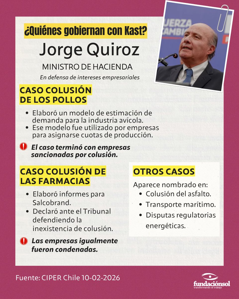 lafundacionsol's tweet photo. A propósito de las palabras del Ministro Quiroz sobre quienes acceden a gratuidad universitaria, recordamos los distintos casos en los que se ha visto involucrado en “la viveza del chileno” cuando favorece al empresariado. https://t.co/fYceGUuOr5