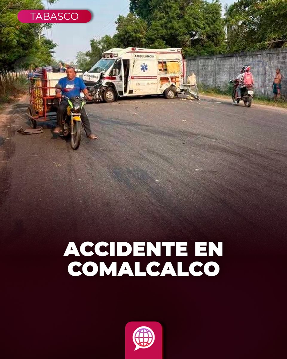 SintextoMX's tweet photo. 🚨 Accidente en Comalcalco
Una ambulancia y una góndola chocaron sobre la carretera Comalcalco–Reyes Hernández, a la altura del retén Guácimal.
De manera preliminar, no se reportan personas lesionadas. Las causas del percance aún no han sido confirmadas.

#Comalcalco #Tabasco #Accidente #ÚltimaHora #Sintexto #Noticias
