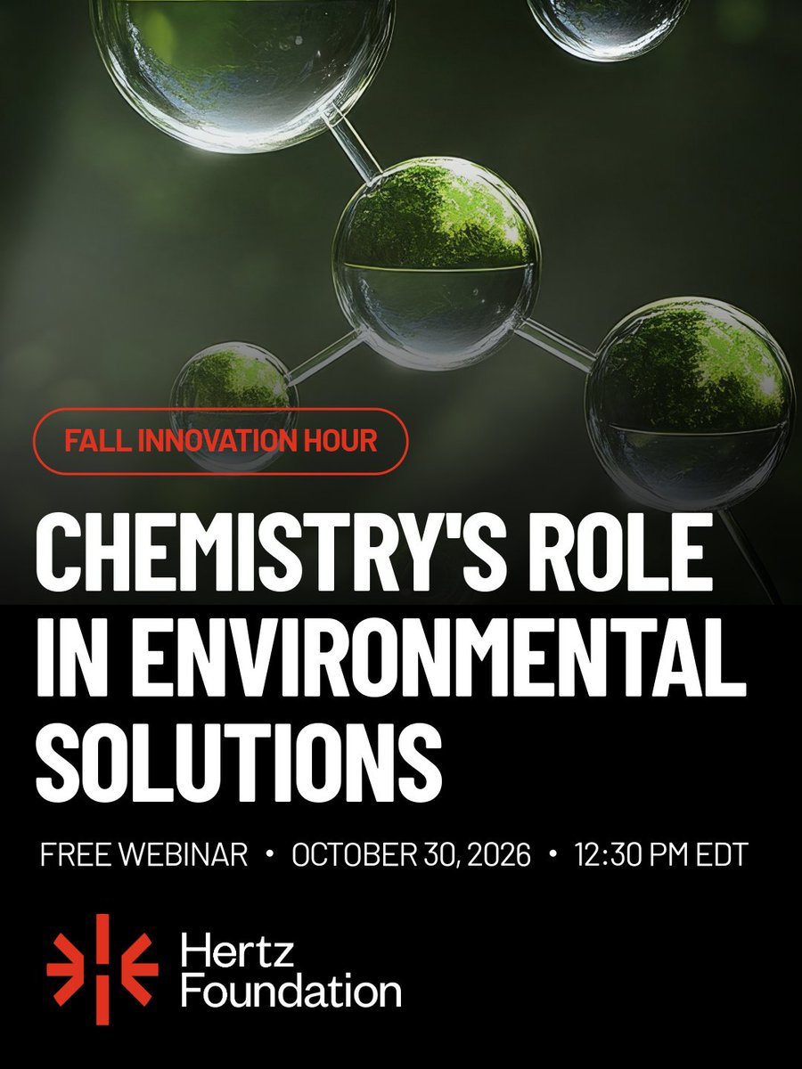 HertzFoundation's tweet photo. 📢 Registration is open for our fall Innovation Hour, “Chemistry’s Role in Environmental Solutions.” 

Join us on Oct. 30 to hear Hertz Fellows Julius Lucks and Mahesh Mahanthappa discuss how their research in chemistry and materials science is advancing sustainable solutions to environmental challenges and where they see the science headed next. 🧪

Hertz Fellow Kurtis Carsch will moderate the conversation, followed by a live audience Q&A.

🔗 Register today for this free virtual event: https://t.co/QGBVmkufVi 

#webinar #chemistry #science #Innovation #hertzfellows #research