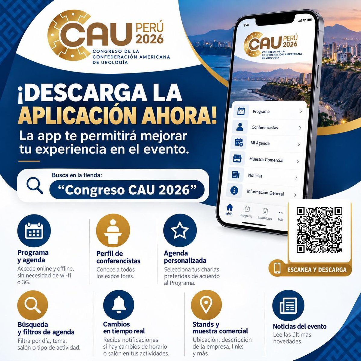 CAU_URO's tweet photo. ¡Optimiza tu experiencia en el Congreso CAU Perú 2026! 📱✨Descarga la app oficial y accede al programa online/offline, agenda personalizada, perfil de ponentes y avisos en tiempo real:👉 https://t.co/G5rFdjDbf5 

busca "Congreso CAU 2026" en tiendas.   CAU2026 
#Urologia https://t.co/EsvjKTwMqc
