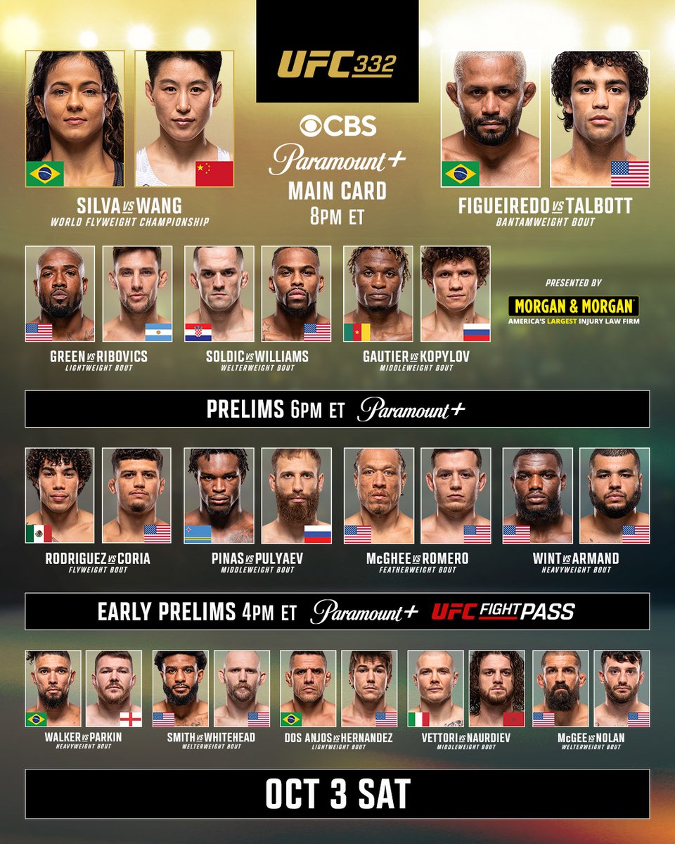 ufc's tweet photo. The future is bright 🤩
 
#UFC332 is ready to deliver from beginning to end!
 
[ OCT 3 | LIVE at 8pmET on @ParamountPlus and @CBS | B2YB @ForThePeople ] https://t.co/GotDKMVapH